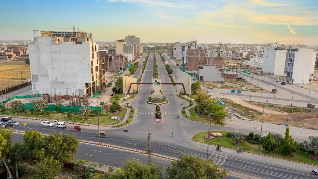Etihad Town Phase 1 Main Boulevard Entrance Aerial View Lahore - LDA Approved Development